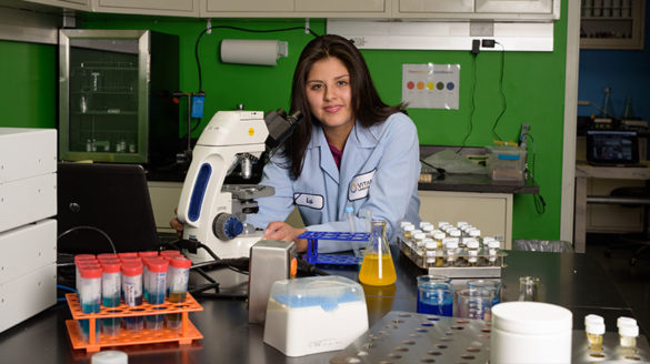 Female student working on a science project.