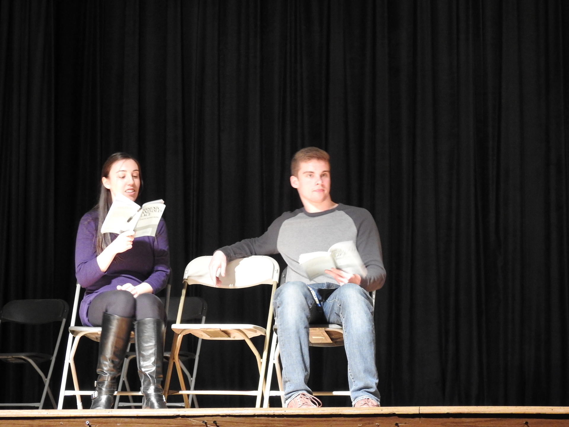 SJC Long Island students rehearsing a play. 