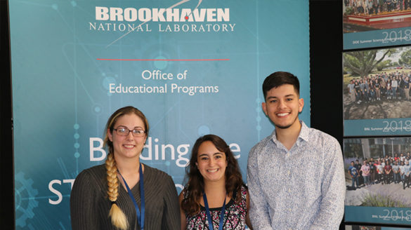 Students Jeami Van Weele, Alyssa Quinn and Jorge Diaz Jr. at BNL.