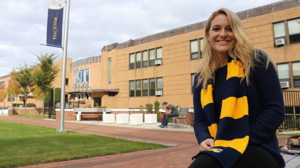 Girl outside on campus.