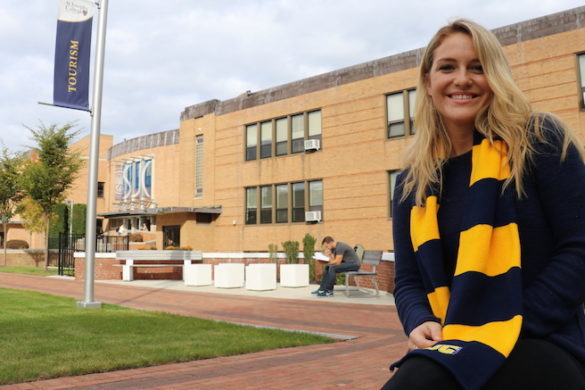 Girl outside on campus.