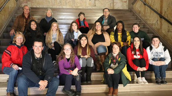 Students, faculty, staff and sustainability tour guides at the Sisters of St. Joseph grounds in Brentwood.