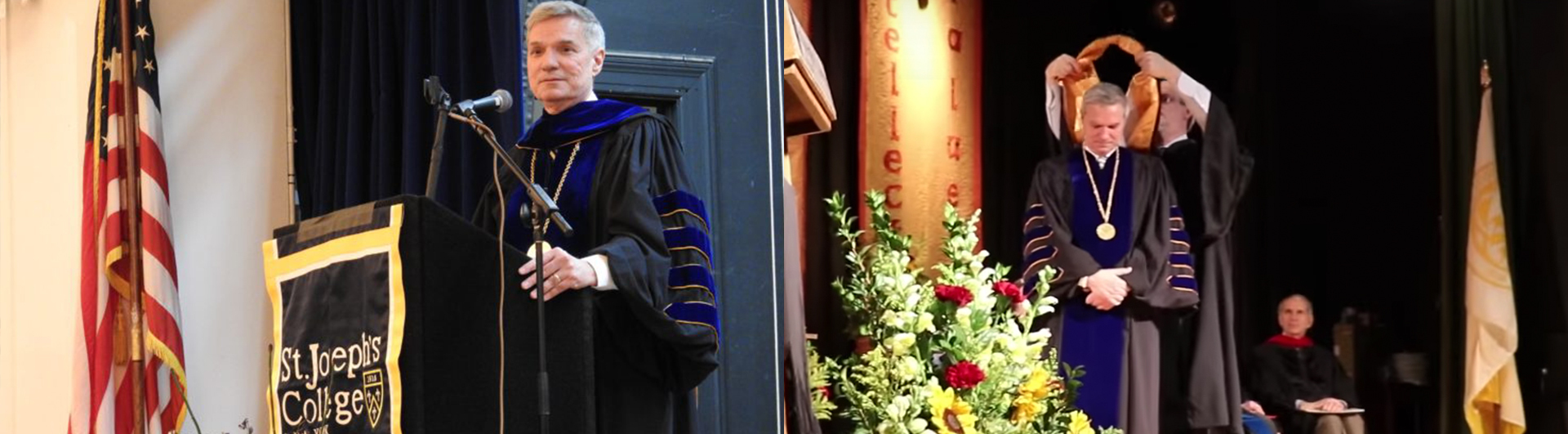 St. Joseph's President Donald R.Boomgaarden, Ph.D., being installed at SJC Long Island and SJC Brooklyn in March 2018.