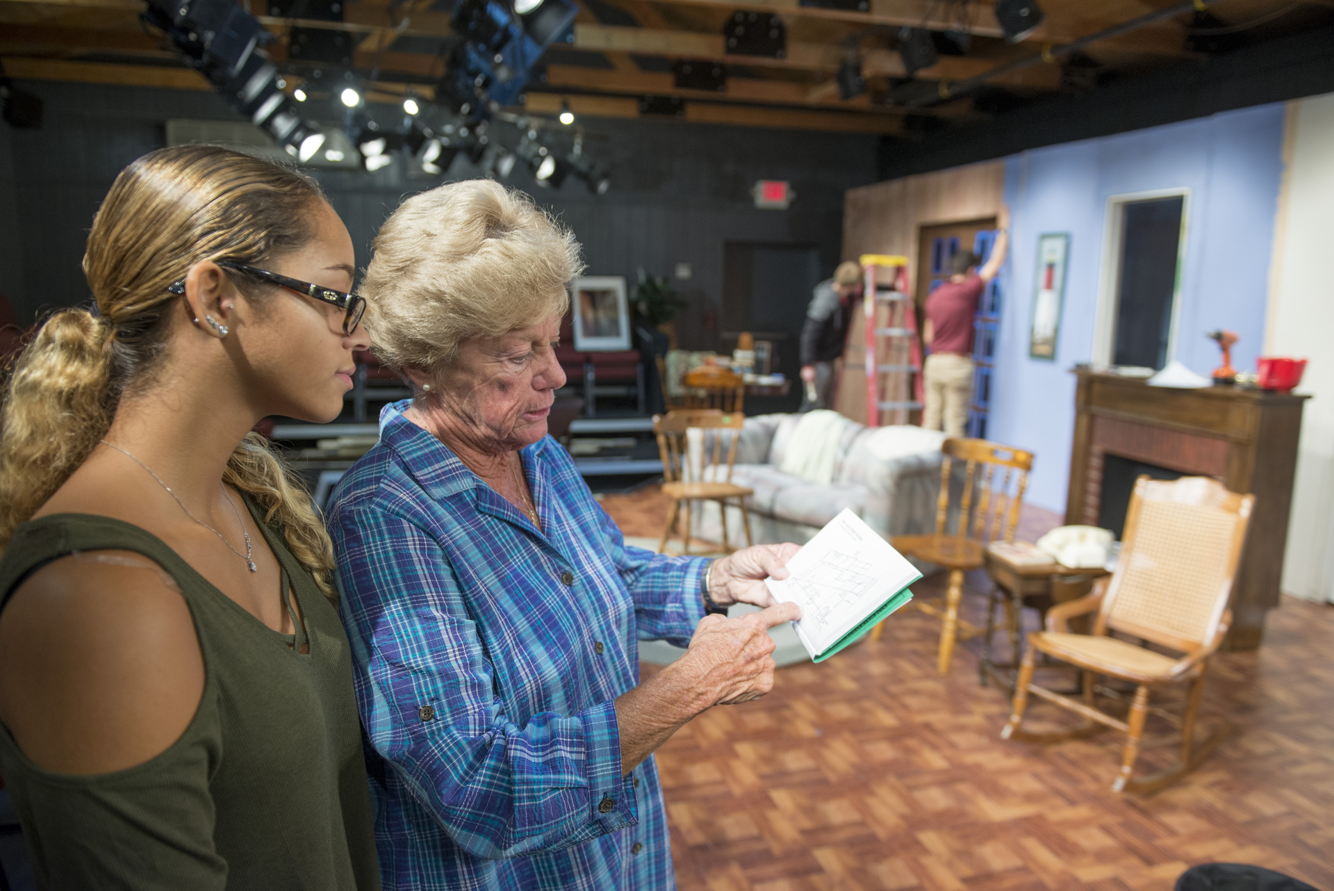 S. Grace Edna Rowland with students in the Clare Rose Playhouse