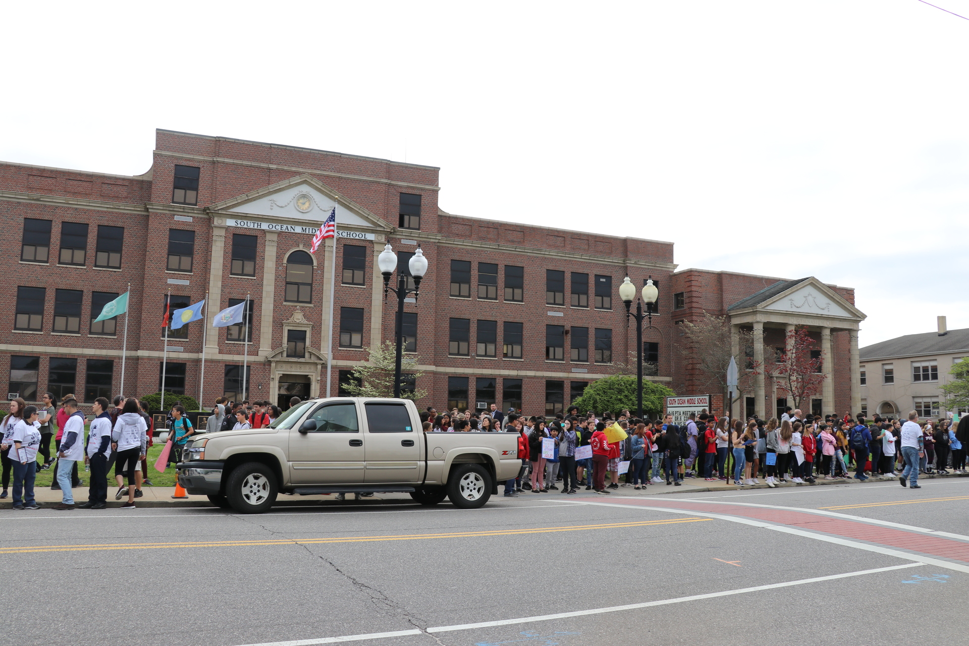 Students in front of South Ocean Middle School.