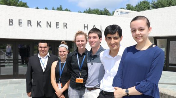 Students outside meeting hall.