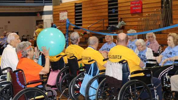 Seniors playing volleyball during the 2019 Golden Games.