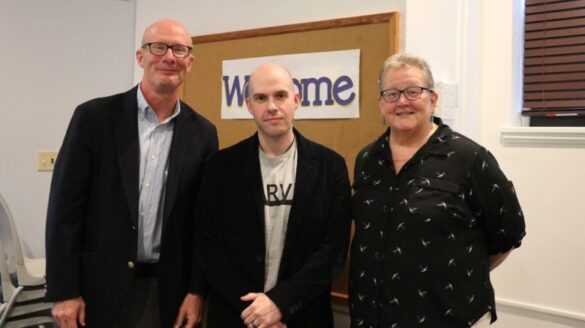 T.E. Hahn with faculty from SJC's English department Judith Phagan, D.A., and Peter Mascuch, Ph.D.