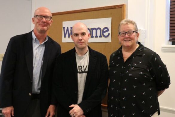 T.E. Hahn with faculty from SJC's English department Judith Phagan, D.A., and Peter Mascuch, Ph.D.