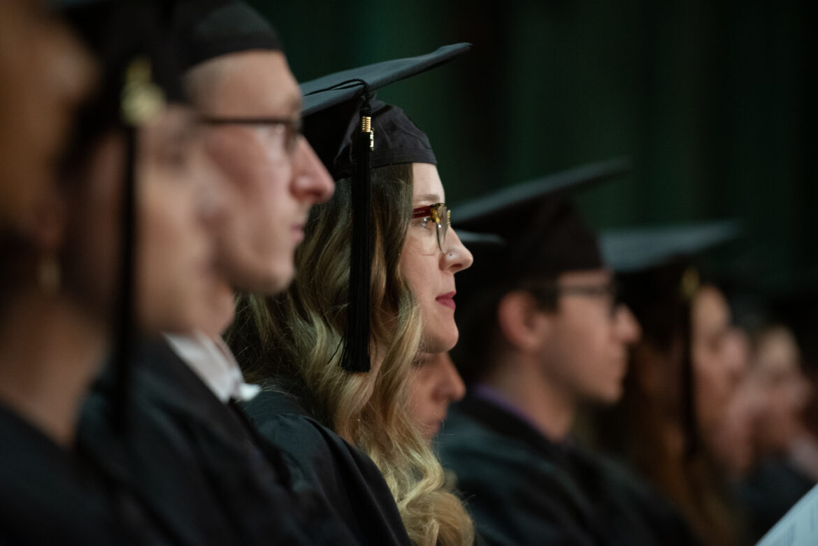 Students in academic attire during the SJC Long Island 2019 Honors Convocation.