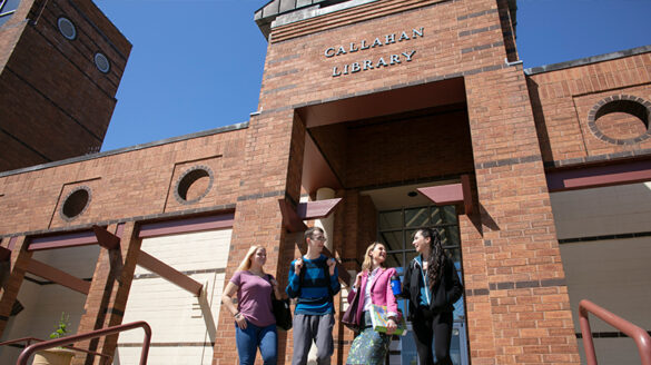 Students coming out of the Callahan Library.