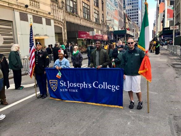 Marching in the parade.