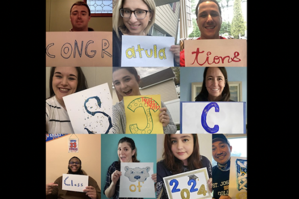 Collage of happy students and staffers.