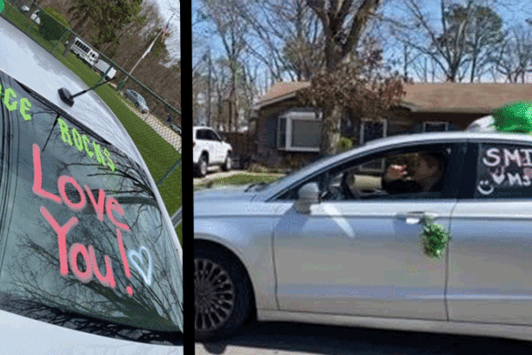 Car decorated for teacher parade in honor of Teacher Appreciation Week.