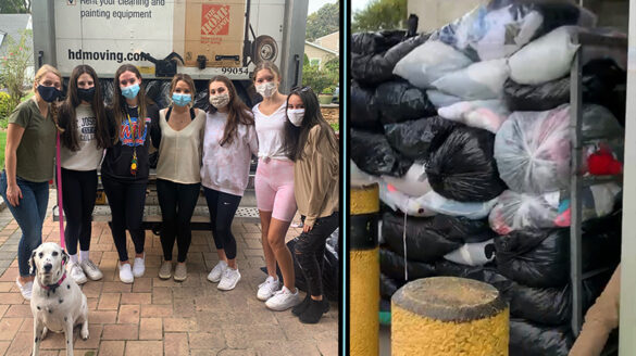 SJC Long Island's Dance Team in front of the truck full of clothing donations.