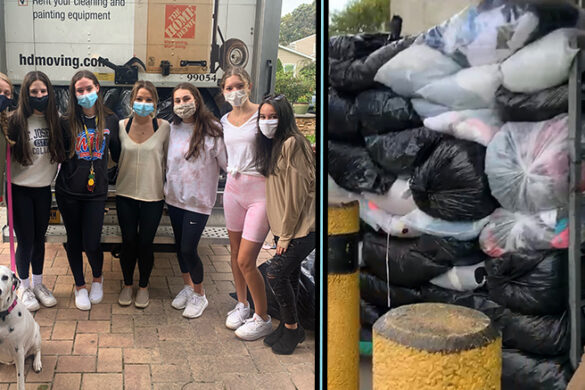 SJC Long Island's Dance Team in front of the truck full of clothing donations.