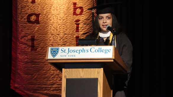 Undergraduate speaker Yicel Moreno addressing her classmates during the Baccalaureate Prayer Service.