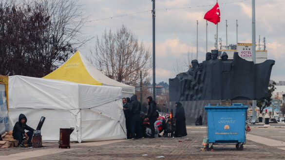 Tents outside.